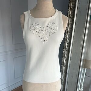 Mango Cream Sleeveless Tank with Embroidered Detail